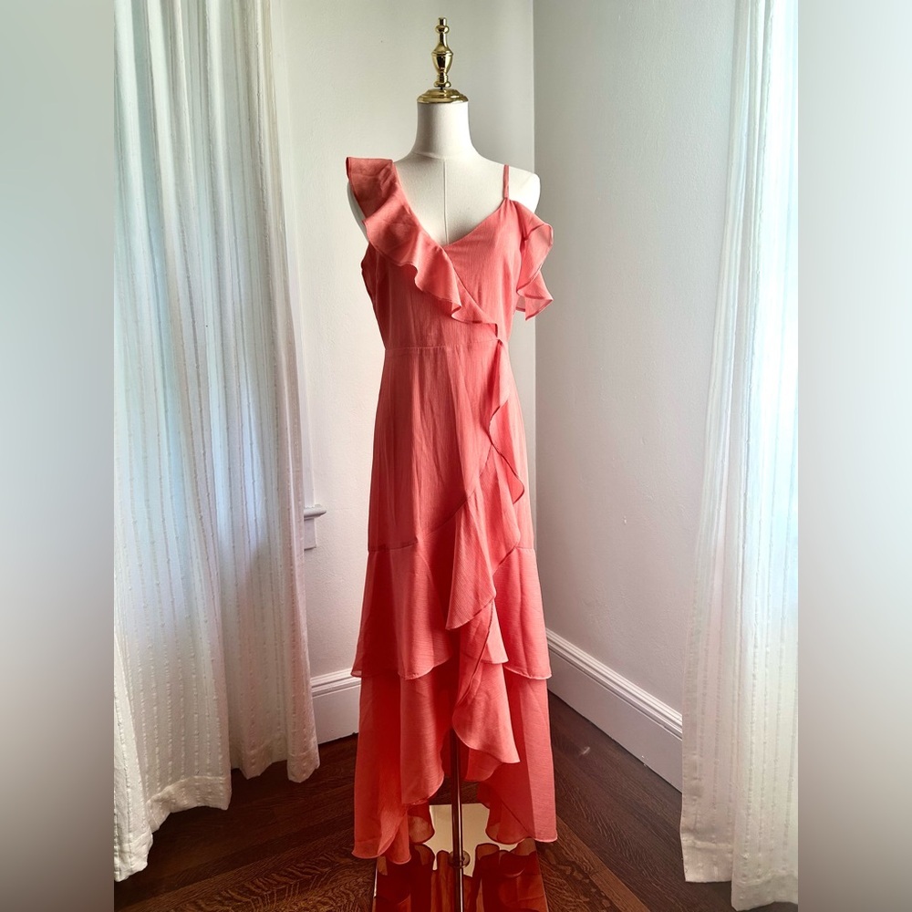 BCBGeneration Coral Asymmetrical Ruffled Dress